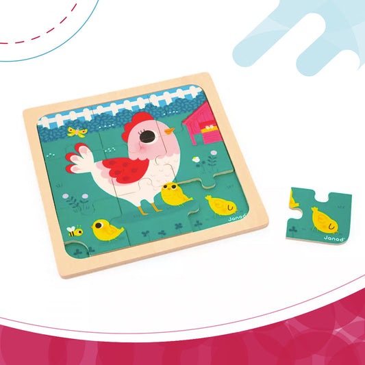 Puzzle gallina 9 piezas en madera